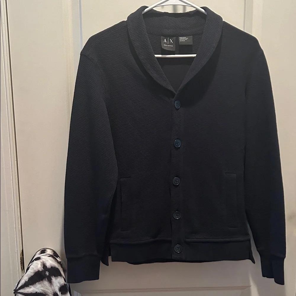A|X Armani Exchange Navy Blue Shawl Collar Knit Cardigan Sweater Jacket XS - Picture 2 of 9